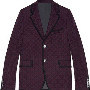Gucci Navy/Burgundy Horsebit Jersey Jacquard Jacke